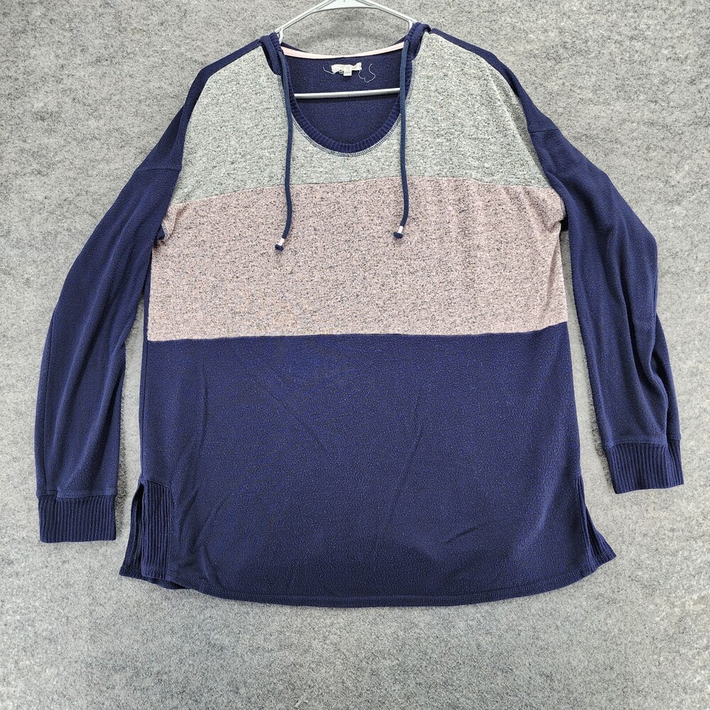 Maurices Shirt Womens Large Blue Colorblock Long Sleeve Hooded
